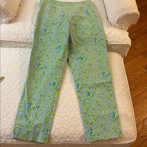 Manuel Canovas Green and Blue Coral Pattern Pants